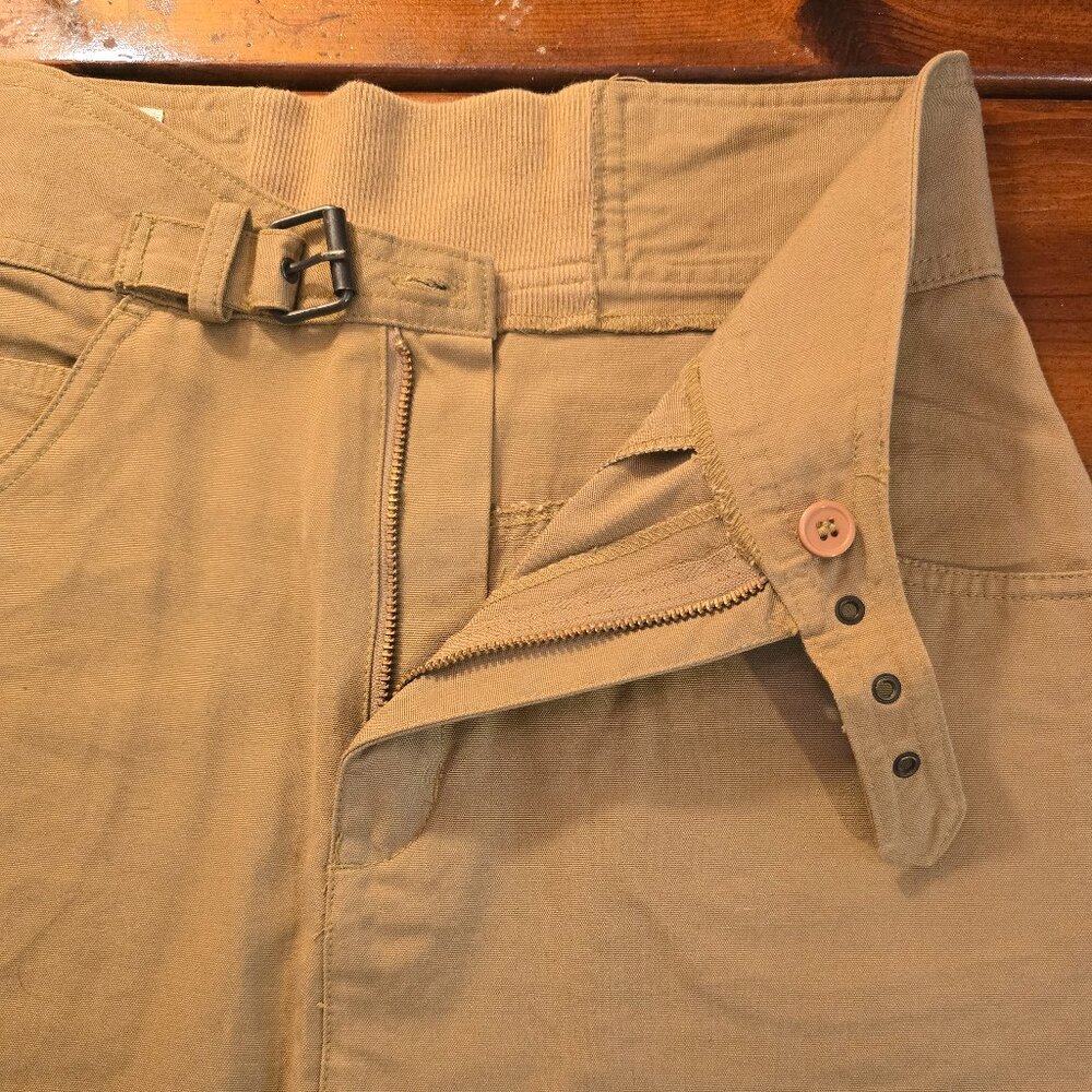 Skirt Mixed Blues Tan Denim Front Buckle Zip Pockets A-line Cotton size 9 1990s - Picture 3 of 11